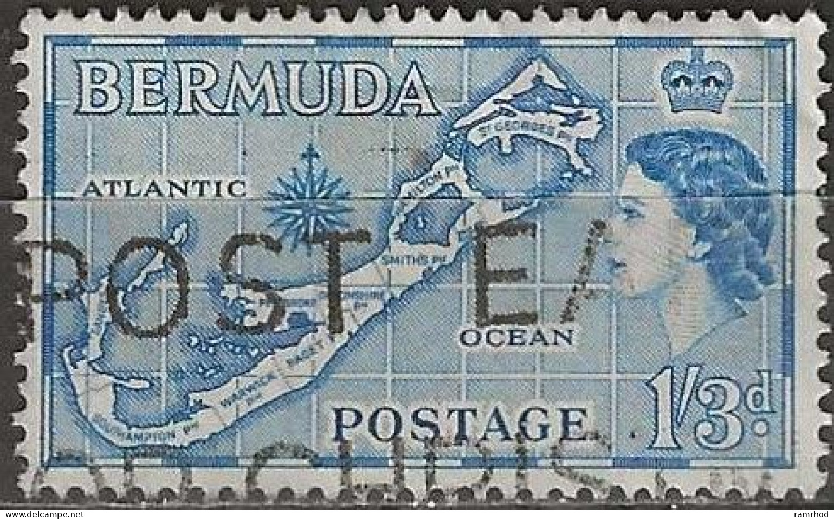 BERMUDA 1953 Map Of Bermuda - 1s.3d. - Blue AVU - Bermudes