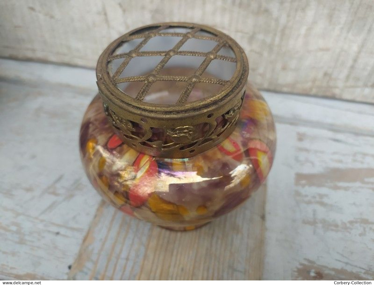Ancien Vase Pique Fleurs Verre Millefiori Kralik Glass Art Déco - Glas & Kristal