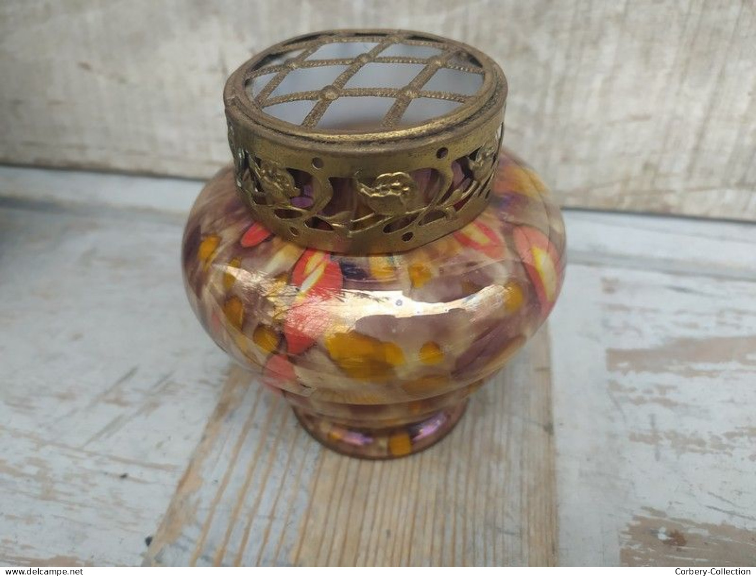 Ancien Vase Pique Fleurs Verre Millefiori Kralik Glass Art Déco