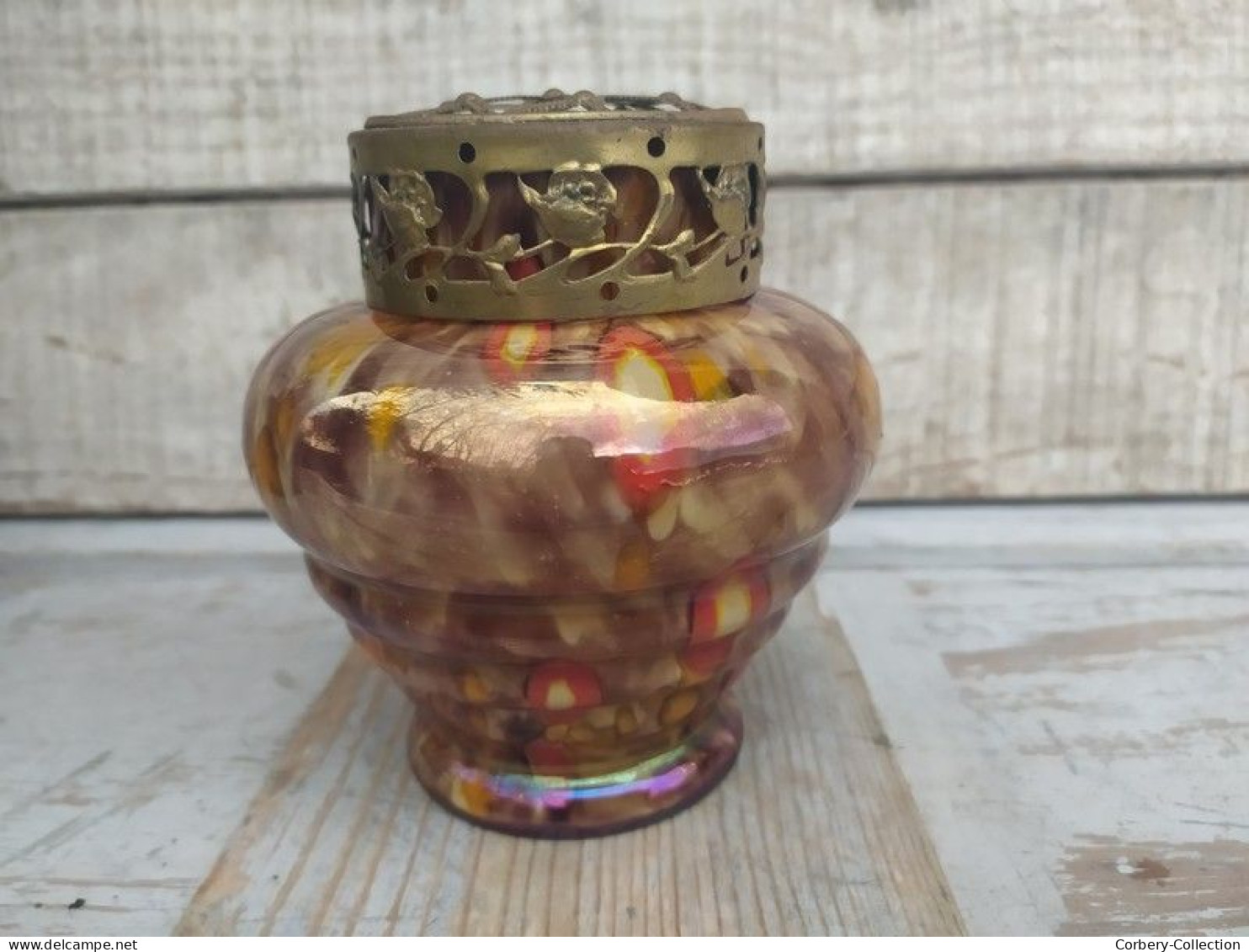 Ancien Vase Pique Fleurs Verre Millefiori Kralik Glass Art Déco