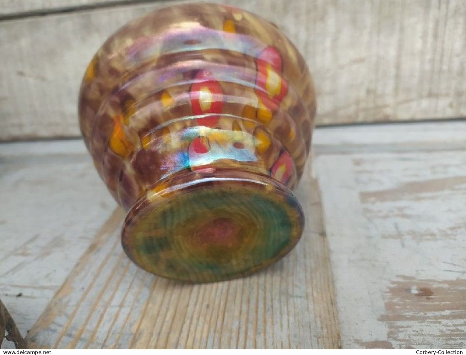 Ancien Vase Pique Fleurs Verre Millefiori Kralik Glass Art Déco