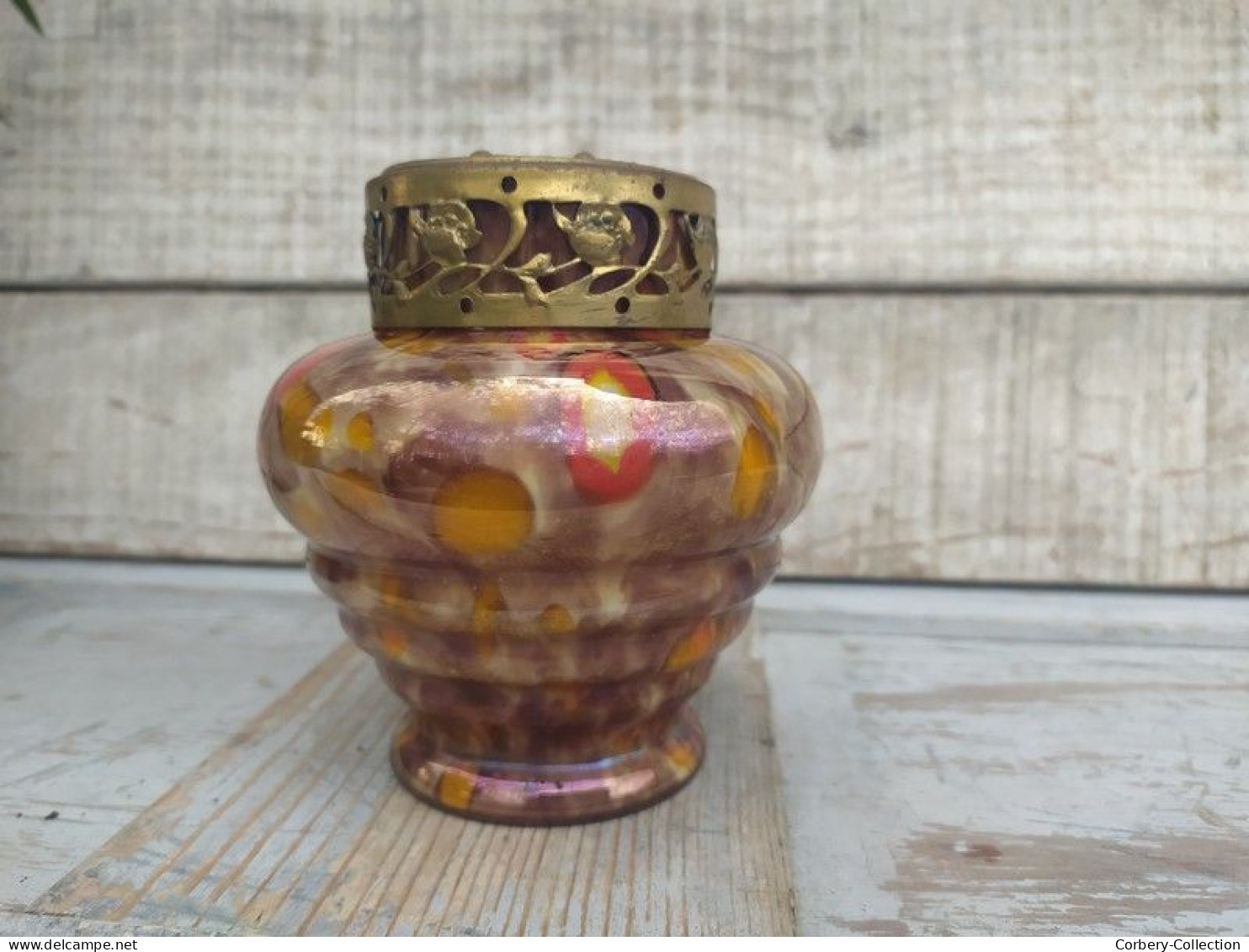 Ancien Vase Pique Fleurs Verre Millefiori Kralik Glass Art Déco