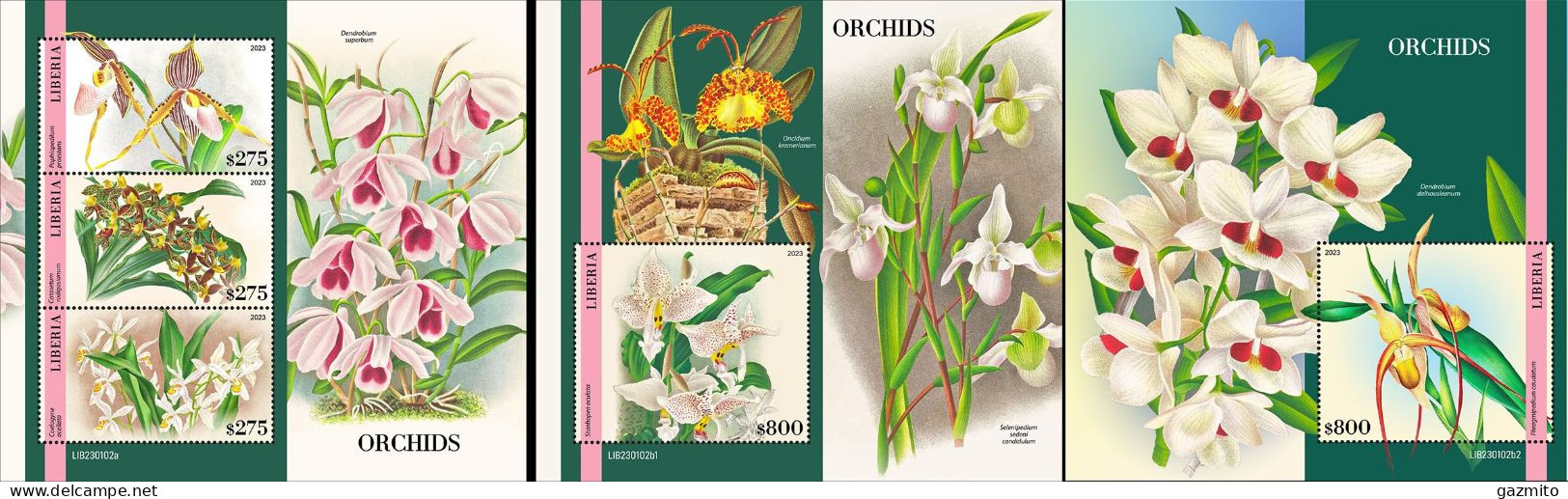 Liberia 2023, Orchids, 3val In BF+2BF - Liberia