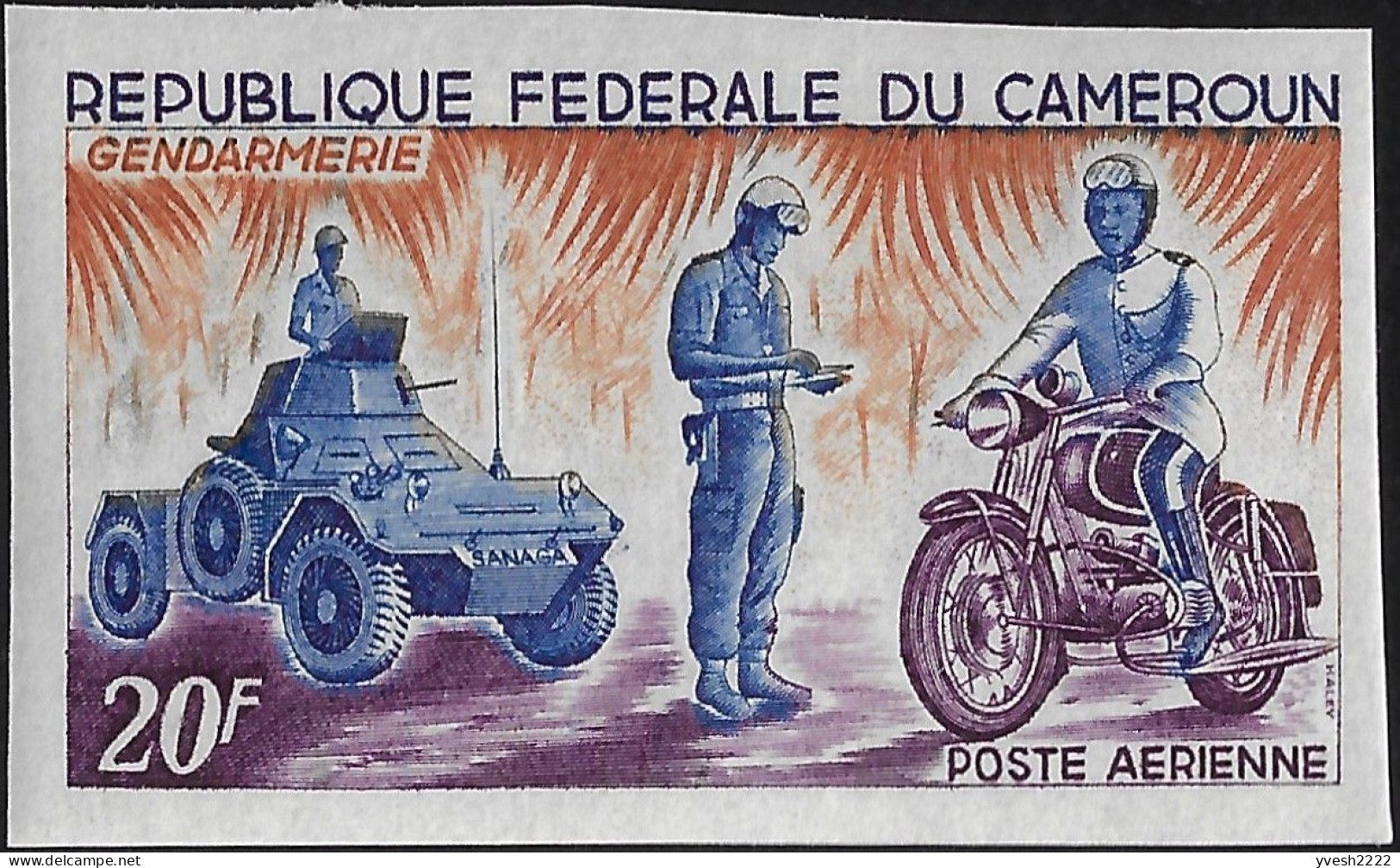 Cameroun 1966 Y&T PA 84. Feuillet De Luxe, Non Dentelé Et FDC. Forces Armées, Gendarmerie. Moto, Véhicule D'intervention - Polizei - Gendarmerie