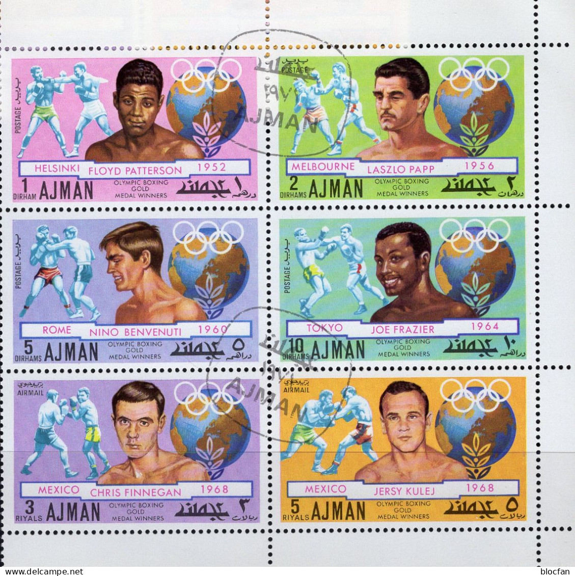 Olympiade ROM 1960 Ajman 1054/9 Im 6-Block O 5€ Boxen Olympia-Sieger Nino Benvenuti Box-Kampf Erdkugel Ss Sheet Olympics - Zomer 1960: Rome