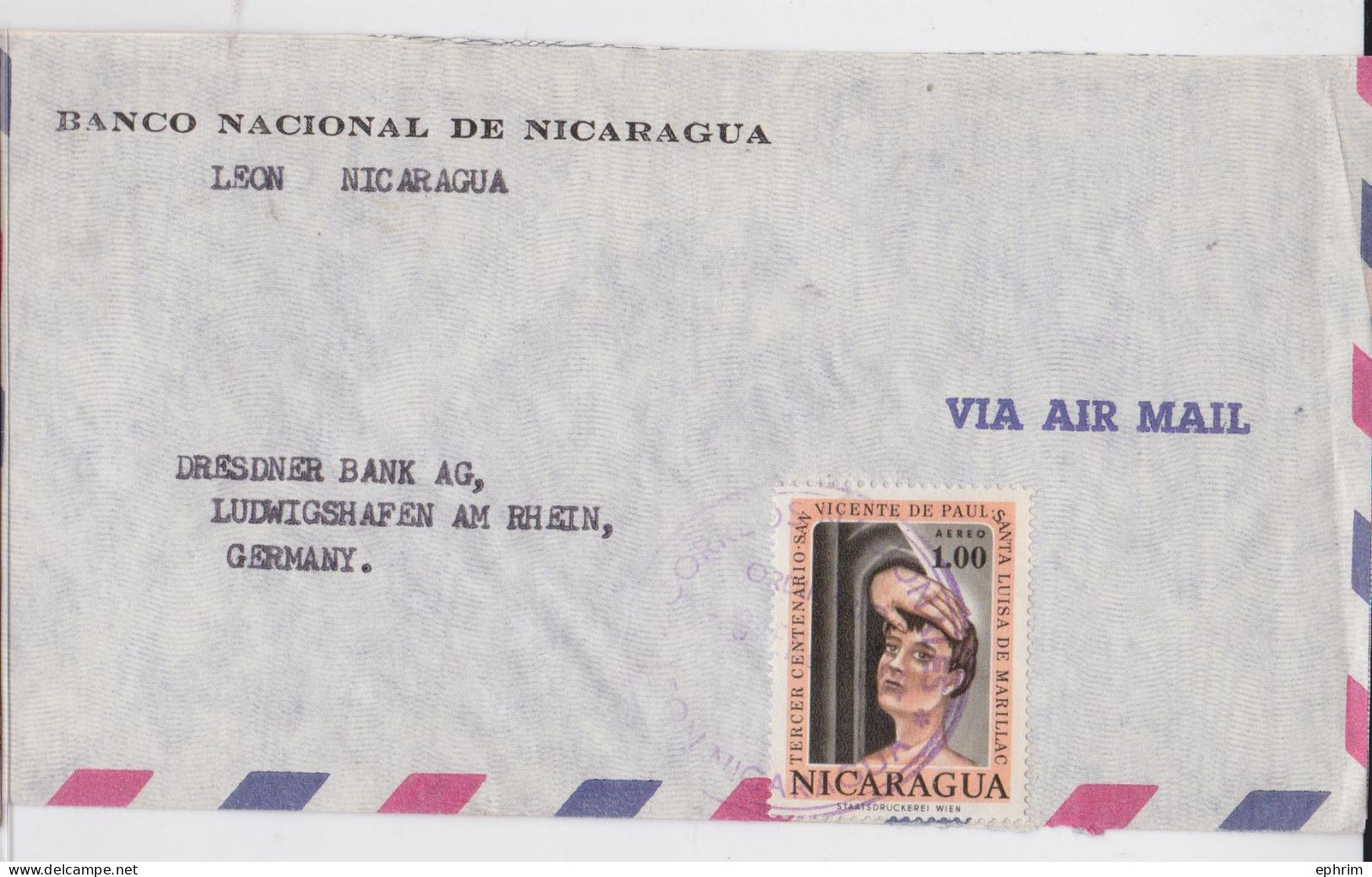 Nicaragua Leon Lettre Timbre St Vincent Bloc Orchidées Orchid Stamp Air Mail Cover Sello Correo Aereo - Nicaragua