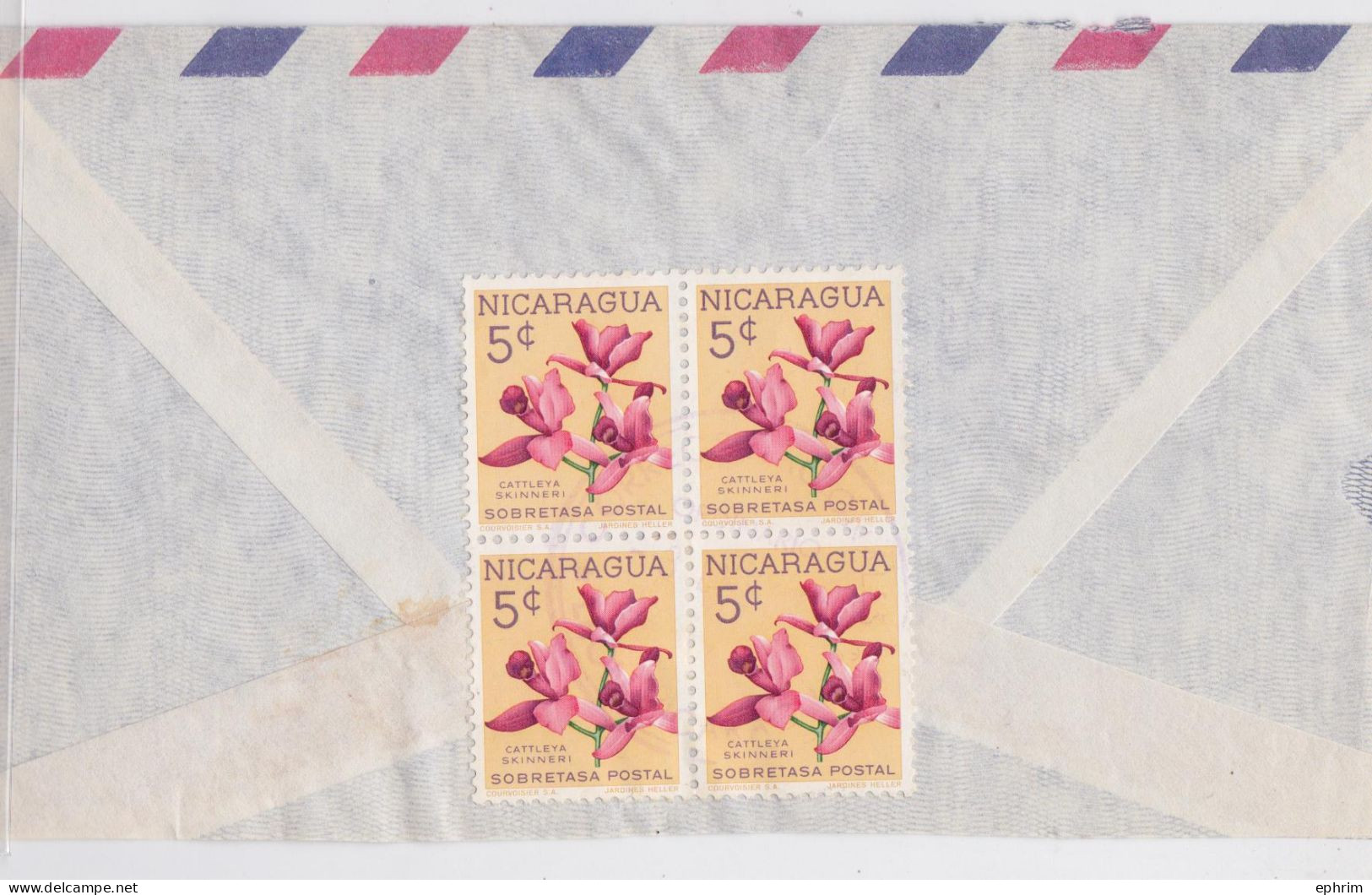 Nicaragua Leon Lettre Timbre St Vincent Bloc Orchidées Orchid Stamp Air Mail Cover Sello Correo Aereo - Nicaragua