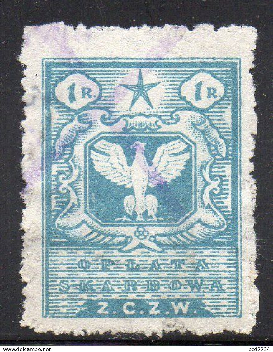 POLAND REVENUE 1919 CIVIL ADMINISTION PROVINCIAL ISSUE EASTERN TERRITORY 1R BLUE ZCZW PERF BAREFOOT # 81 - Fiscale Zegels