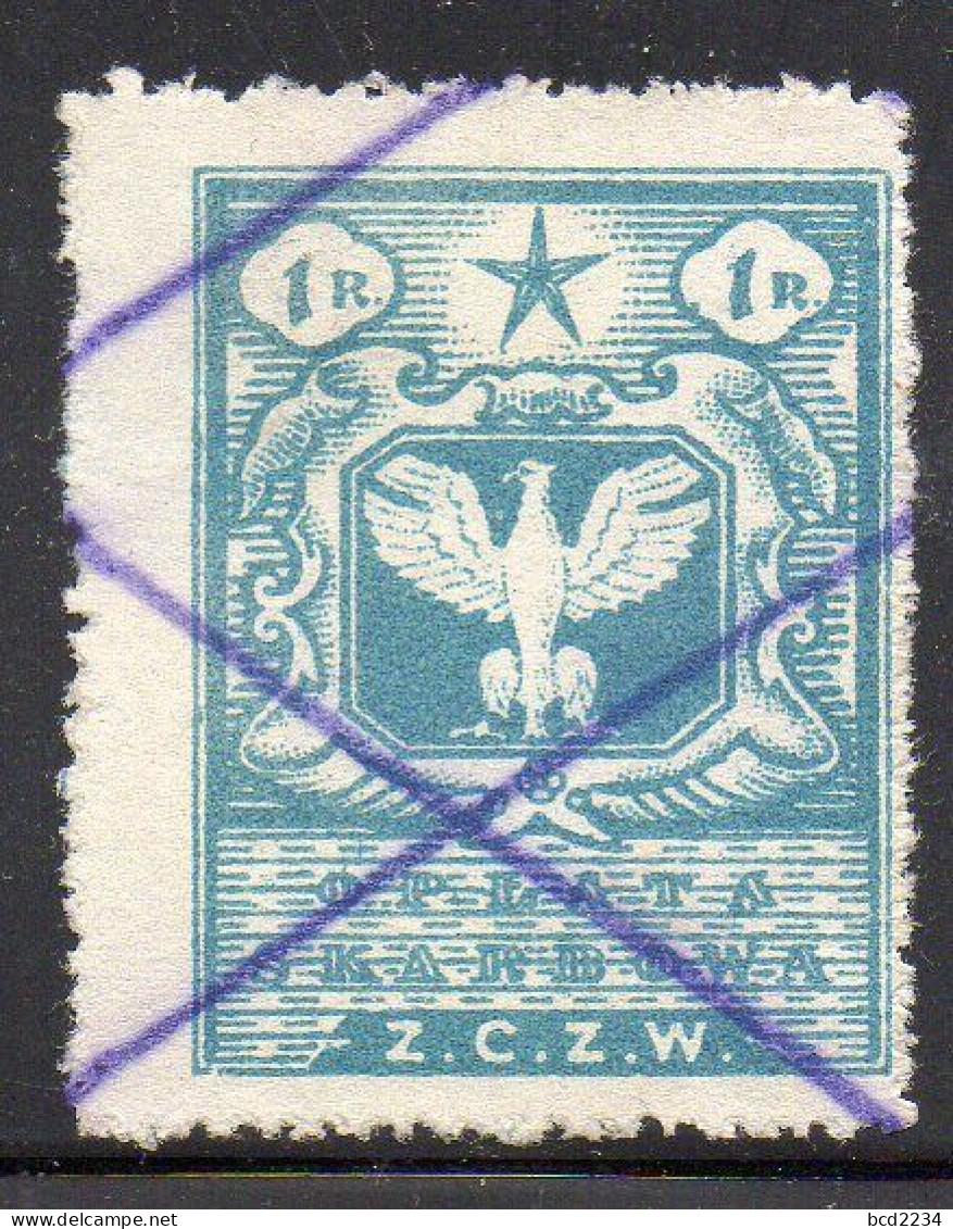 POLAND REVENUE 1919 CIVIL ADMINISTION PROVINCIAL ISSUE EASTERN TERRITORY 1R BLUE ZCZW PERF BAREFOOT # 81 - Fiscali