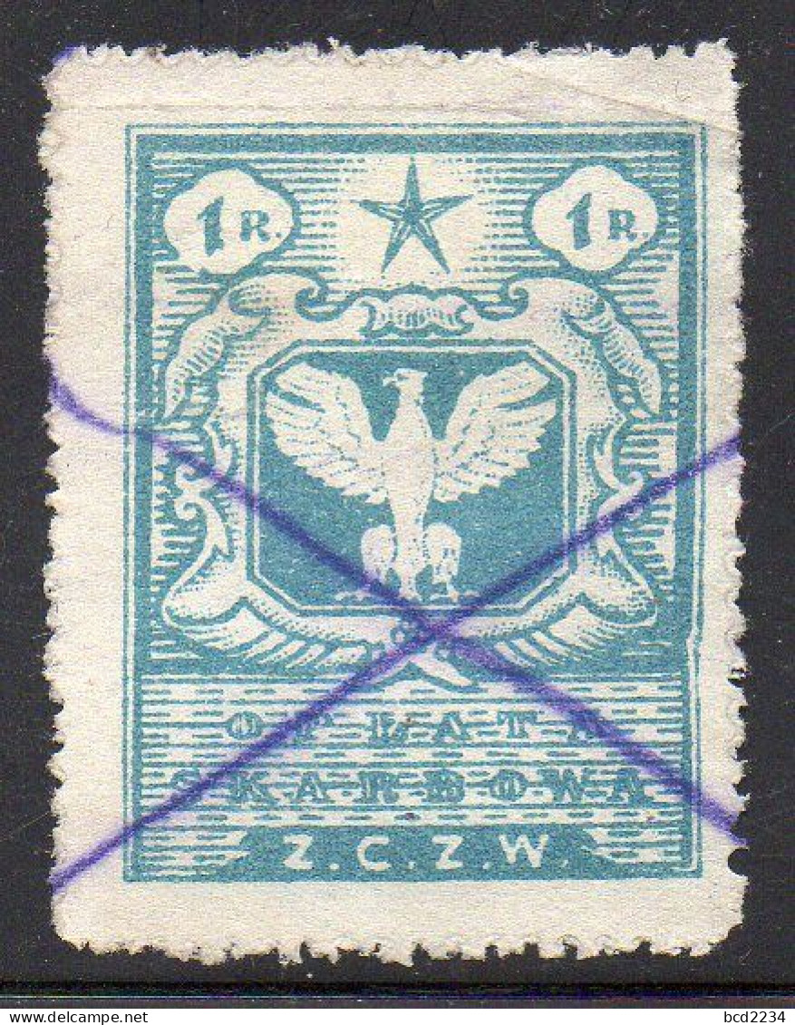 POLAND REVENUE 1919 CIVIL ADMINISTION PROVINCIAL ISSUE EASTERN TERRITORY 1R BLUE ZCZW PERF BAREFOOT # 81 - Fiscale Zegels