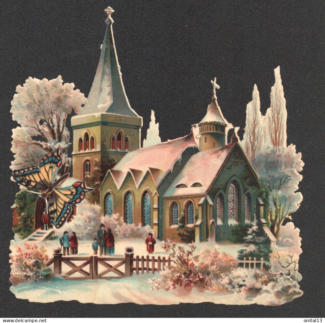 CHROMO DECOUPIS EGLISE NEIGE 15X15CM D3458 - Motivos De Navidad