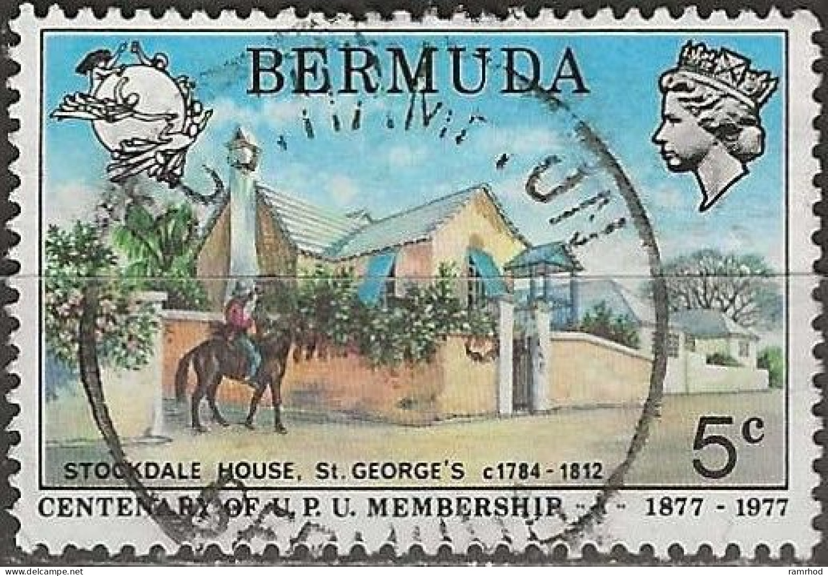 BERMUDA 1977 Centenary Of UPU Membership - 5c - Stockdale House, St George's, 1784–1812 FU - Bermudes