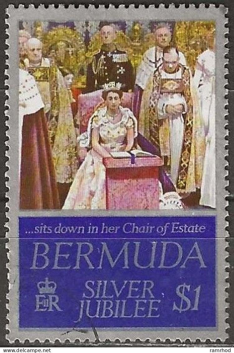 BERMUDA 1977 Silver Jubilee - $1 - The Queen In Chair Of Estate FU - Bermuda