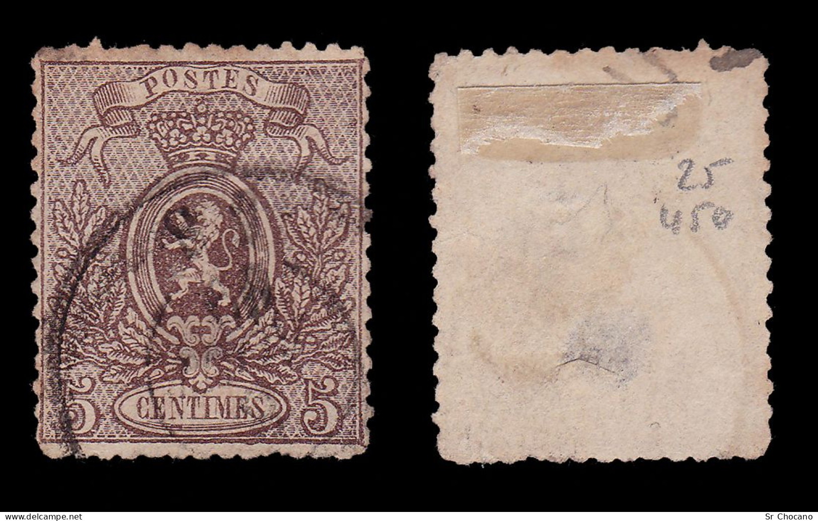 BELGIUM STAMP.1866-67.Coat Arms.5c.Scott 26b.USED. - 1866-1867 Petit Lion