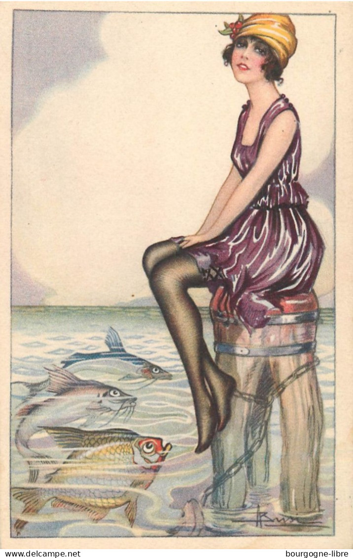 LES PIN UP A LA PECHE EN MER SERIE DE 6 CARTES ILLUSTREES PAR ADOLFO BUSI - Busi, Adolfo