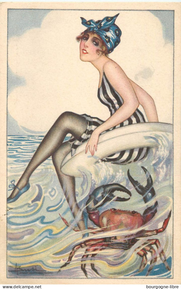 LES PIN UP A LA PECHE EN MER SERIE DE 6 CARTES ILLUSTREES PAR ADOLFO BUSI - Busi, Adolfo