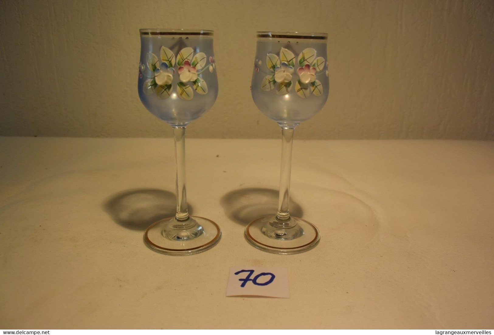 C70 2 Magnifiques Verres Peint à La Main Rose Fleurs - Verres