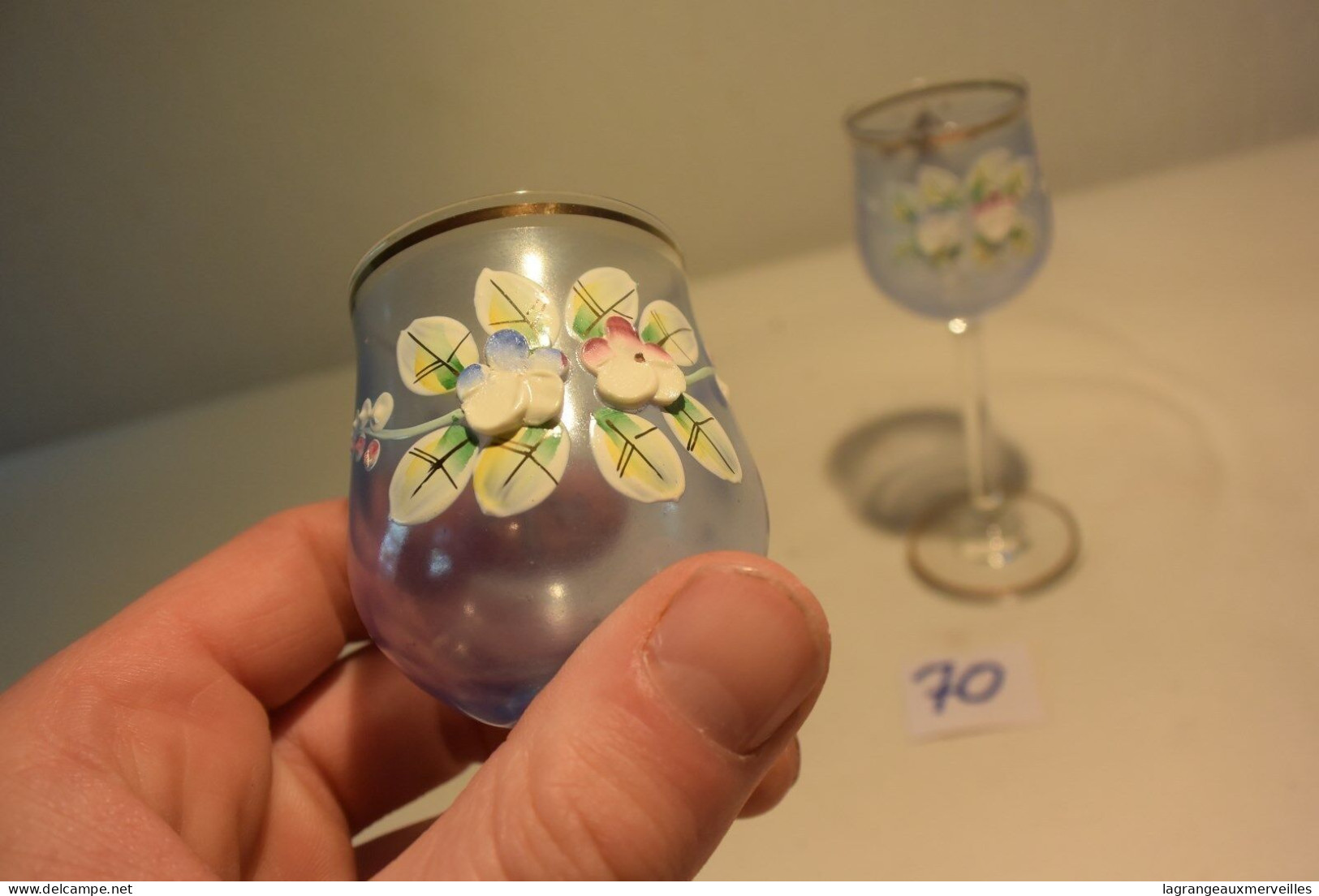 C70 2 Magnifiques Verres Peint à La Main Rose Fleurs - Vasos