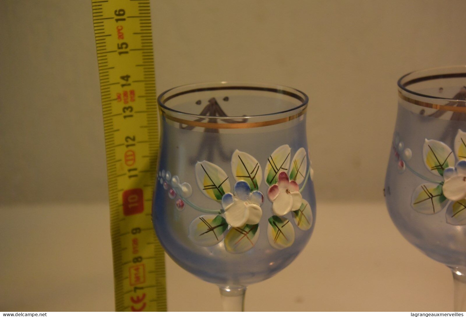 C70 2 Magnifiques Verres Peint à La Main Rose Fleurs - Vasos