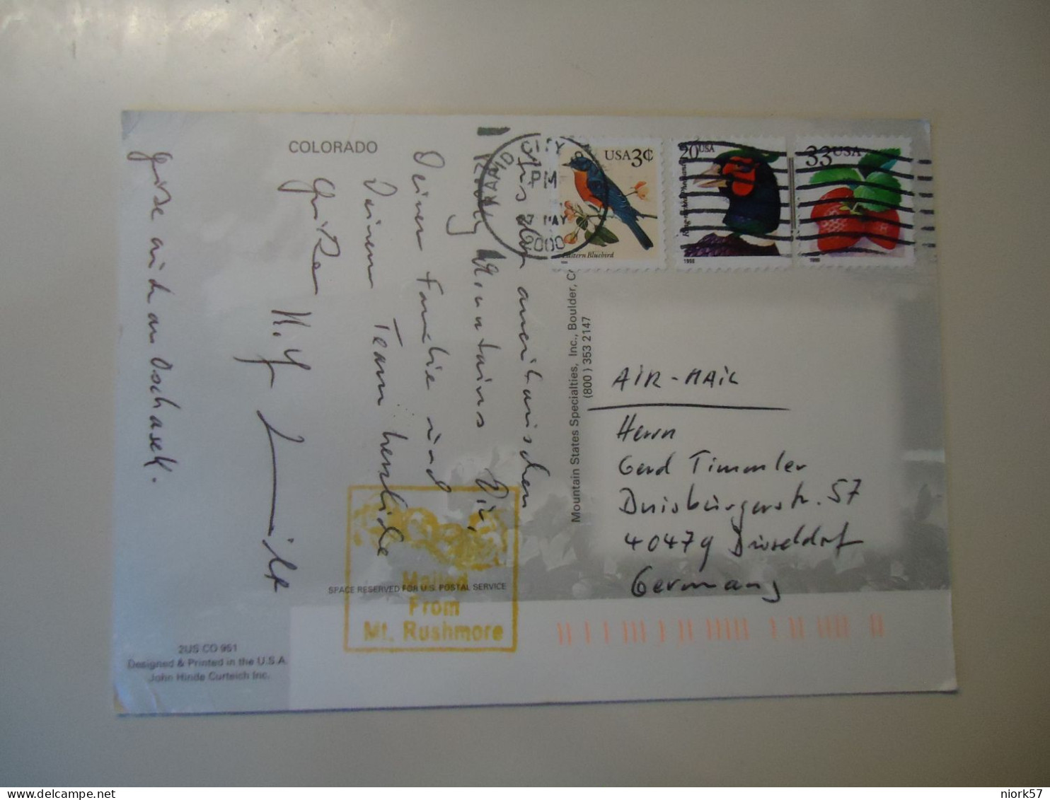 UNITED STATES USA  POSTCARDS COLORADO STAMPS BIRDS FRUIT - Autres & Non Classés