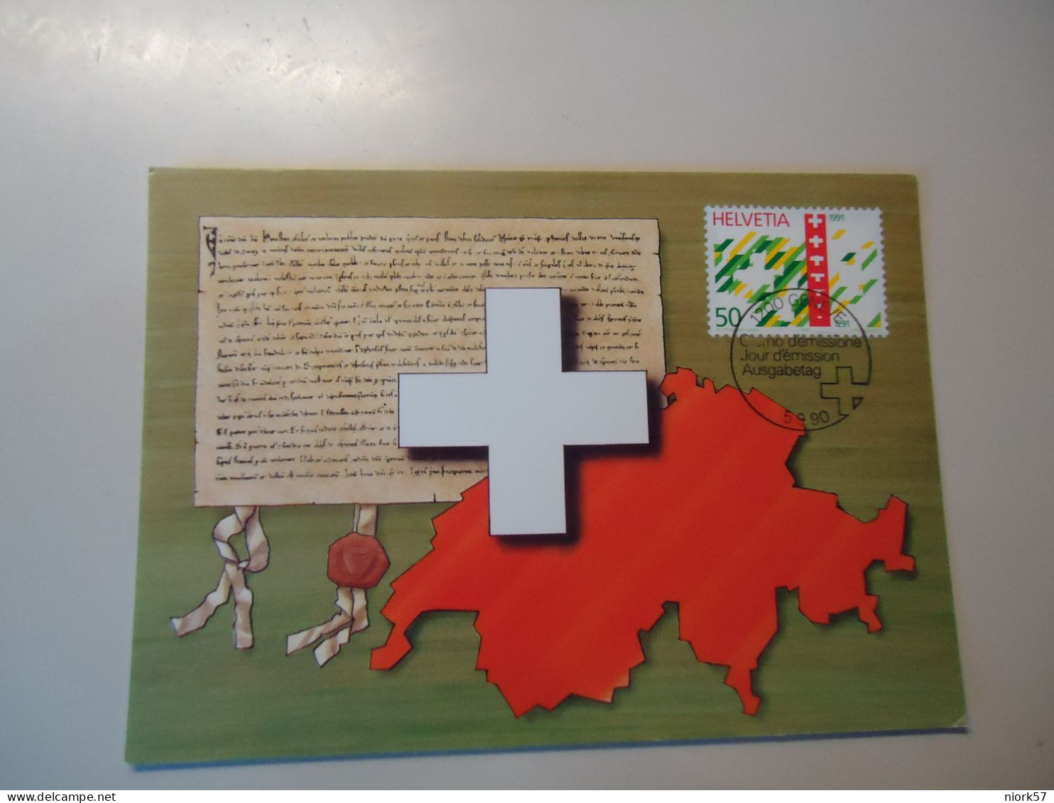 SWITZERLAND MAXIMUM CARDS  1990 MAP AND FLAG - Maximumkaarten