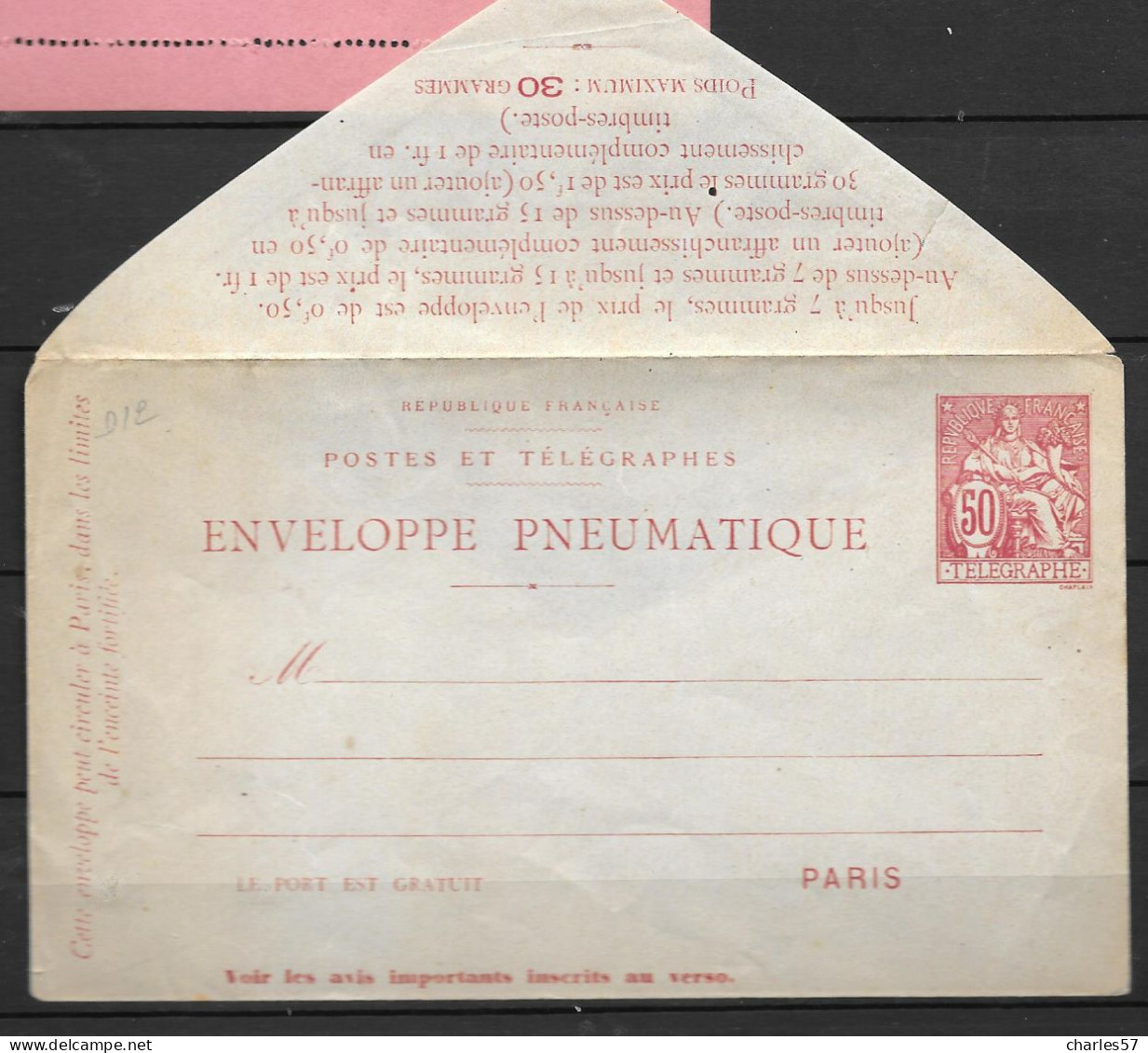/ France: 2766 EPP 50c Rouge(1897) - Pneumatische Post