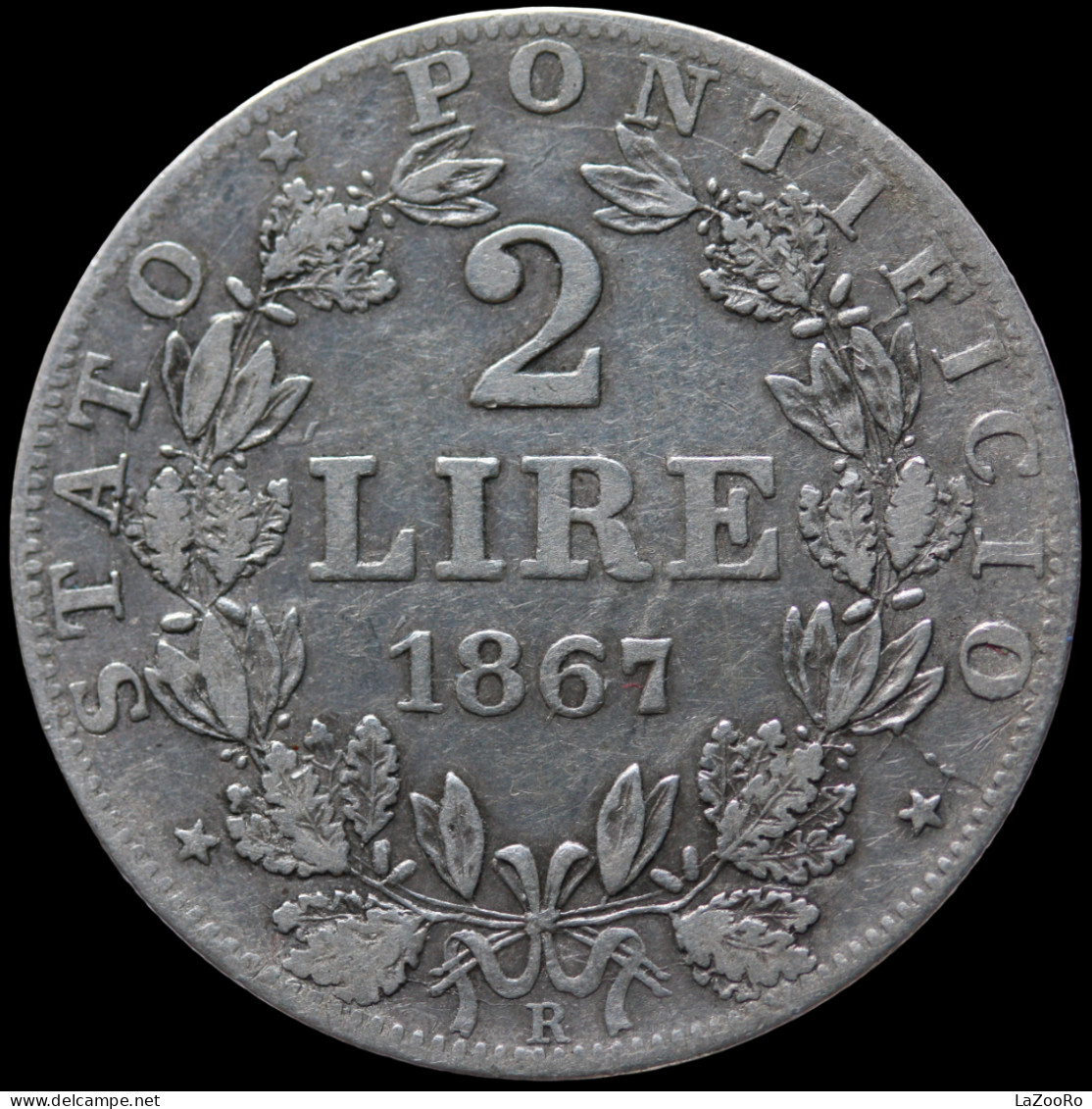 LaZooRo: Italy Vatican Papal States 2 Lire 1867 R VF / XF - Silver - Vatican