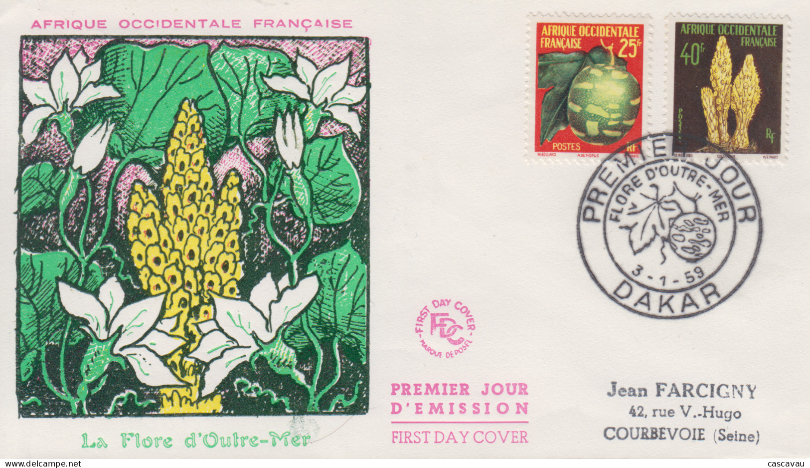 Enveloppe  FDC  1er  Jour   AFRIQUE  OCCIDENTALE  FRANCAISE    Flore    DAKAR   1959 - Other & Unclassified