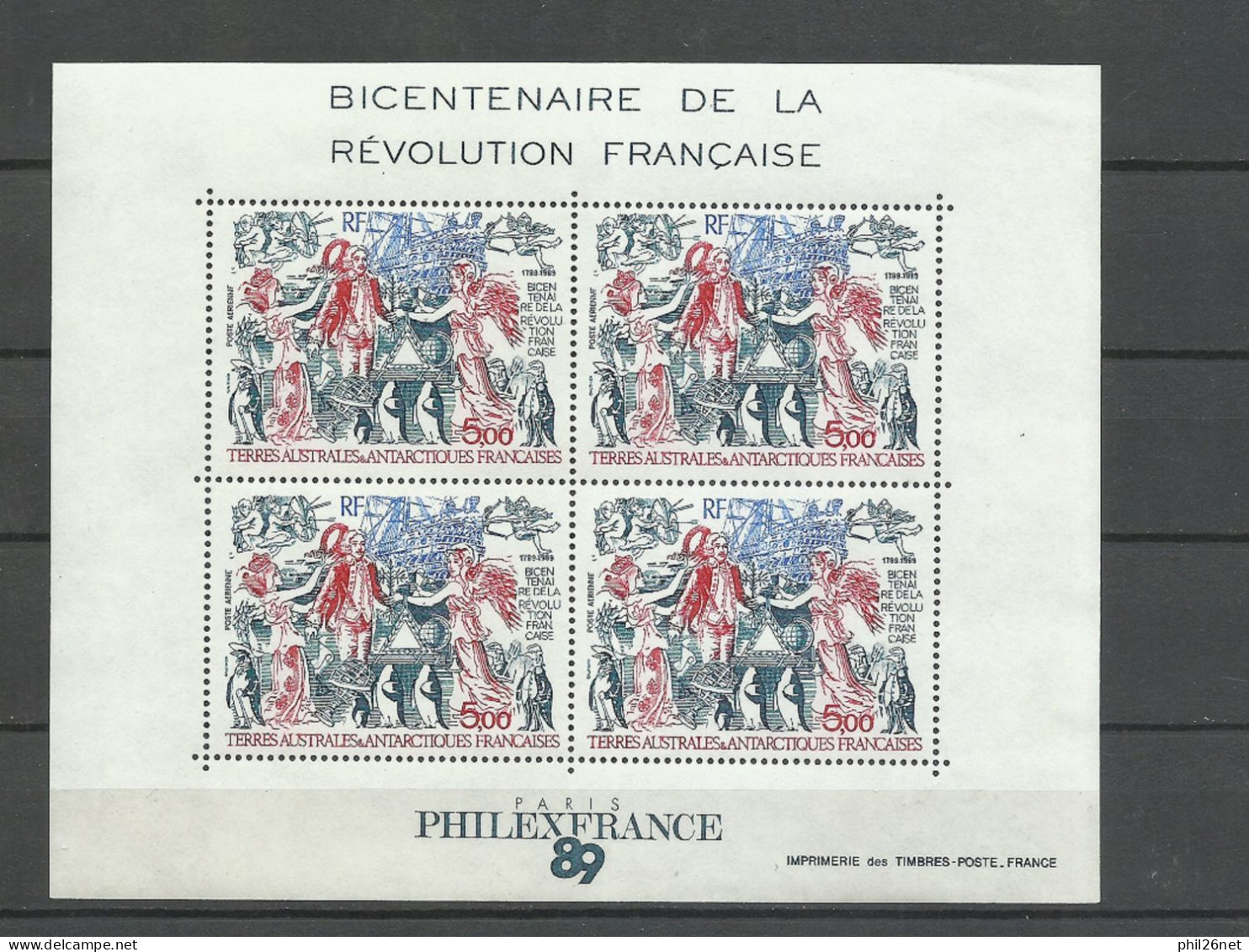 TAAF  Bloc  N° 1   Philexfrance  1989   Révolution Française     Neufs   * *   B/TB Voir Scans  Soldé à La Faciale ! ! ! - Blokken & Velletjes