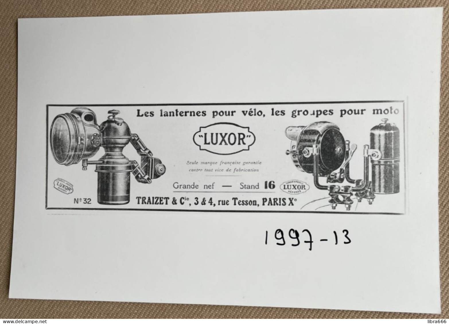 LUXOR Lanternes Vélo - TRAIZET, Paris - 14,5 X 10 Cm (REPRO PHOTO! Zie Beschrijving, Voir Description, See Description)! - Altri & Non Classificati