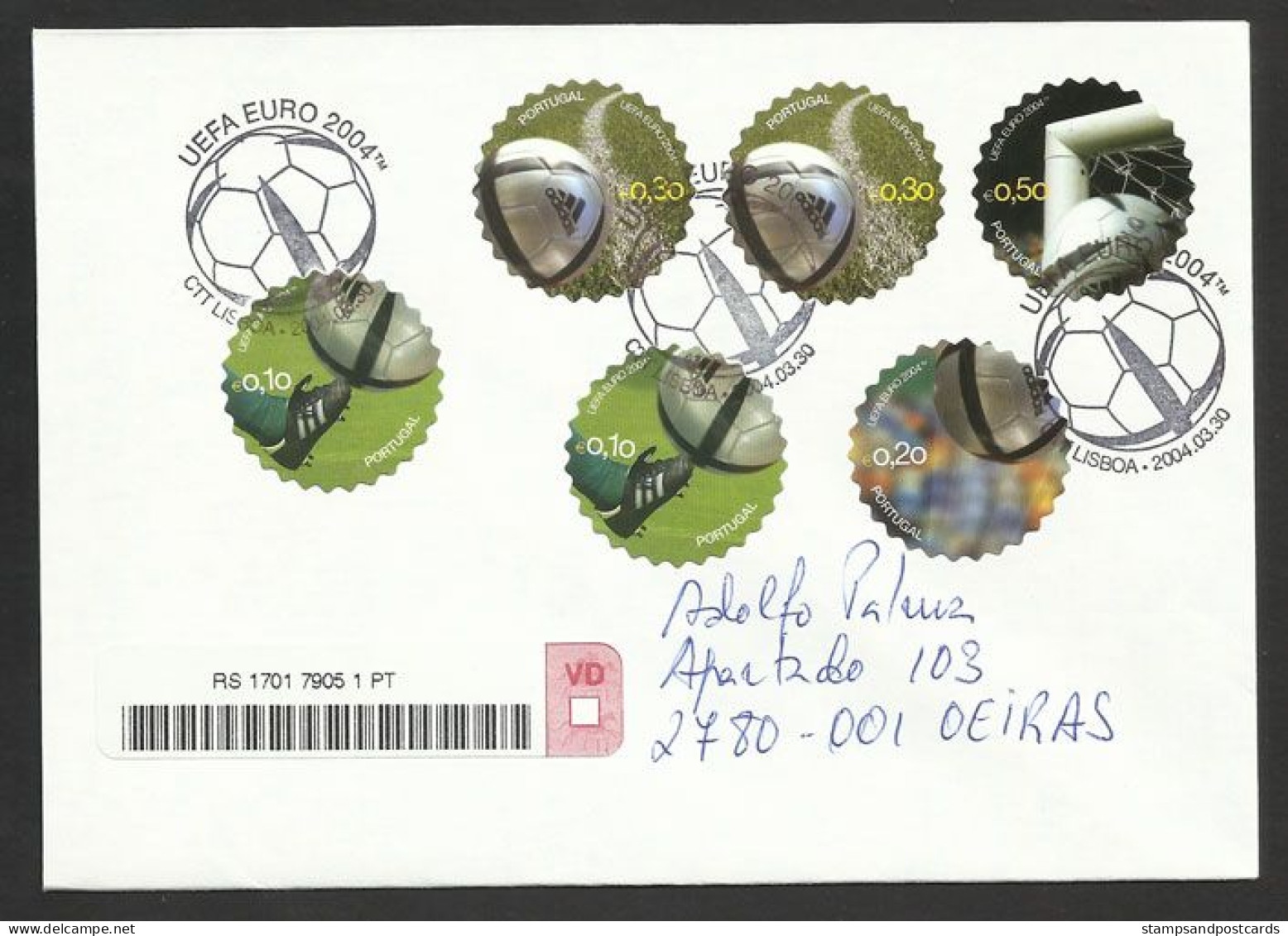 Portugal FDC Recommandée Football EURO 2004 Timbres Circulaires Autocollant Balle Adidas Soccer Round Stamps Ball R FDC - Championnat D'Europe (UEFA)