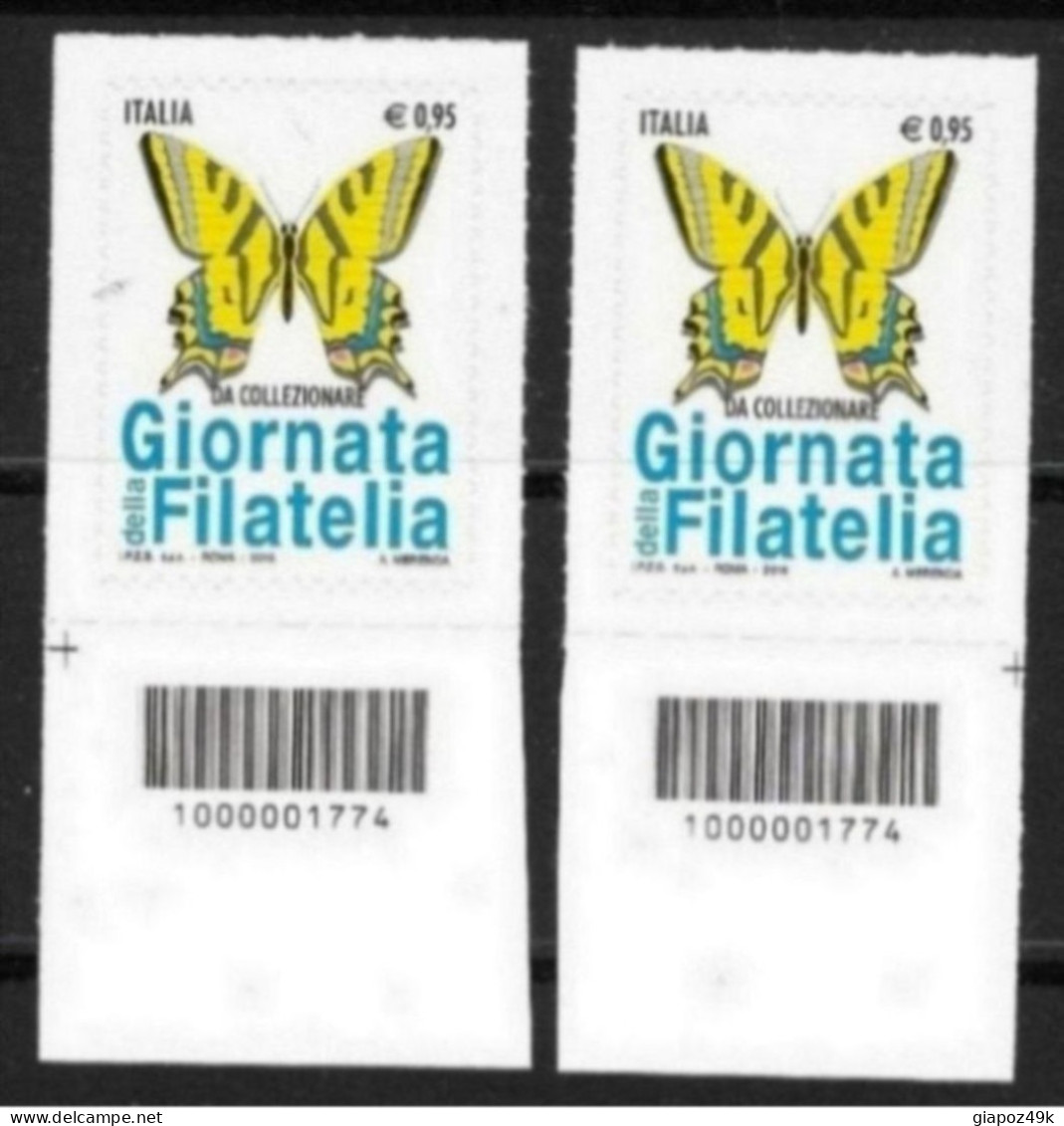 ● 2016 ֍ Giornata Della Filatelia 2016 ֍ 2 Con Codici Barre Dx E Sx  ● Tiratura Solo 8.888 Coppie  RARO Come Enit 2015 ● - Code-barres