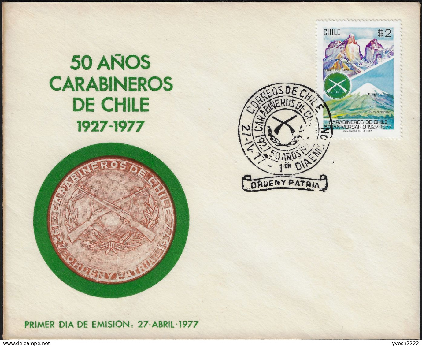 Chili 1977 Y&T 481 à 484 Sur FDC. 50 Ans De Police Chilienne. Carabineros. Protection Enfants, Police Montée, Montagne - Politie En Rijkswacht