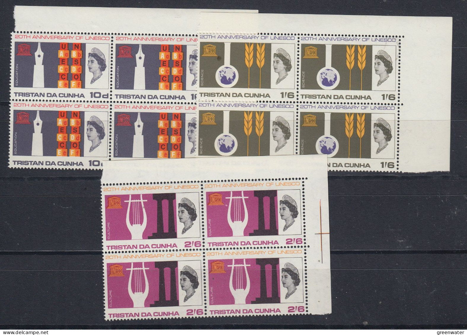 Tristan Da Cunha 1966 20th. Ann. Unesco 3v Bl Of 4 (corners) **  Mnh (TDC153A) - Tristan Da Cunha