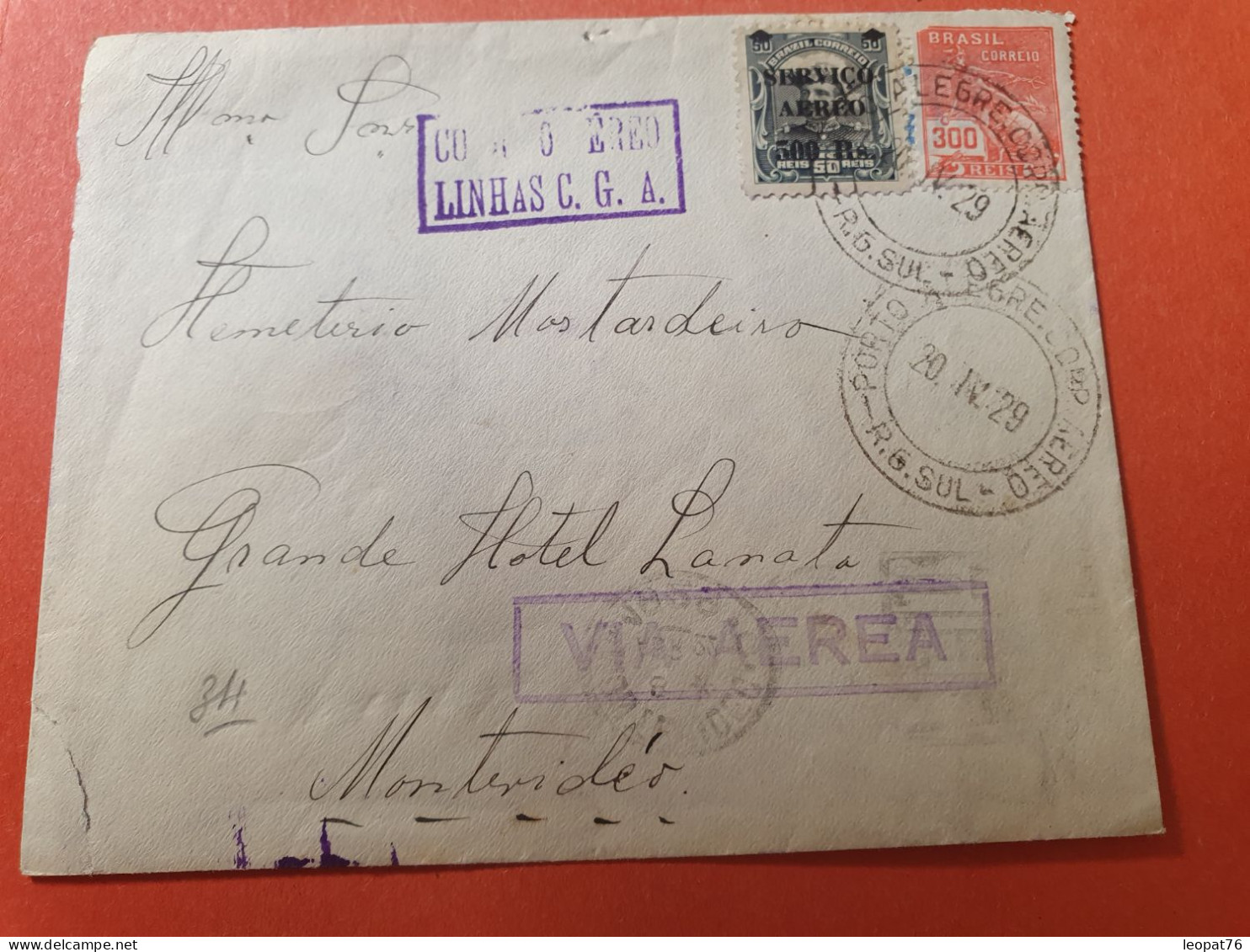 Brésil - Enveloppe De Porto Alegre Pour Montevideo Par Avion En 1929 - Réf 3404 - Lettres & Documents