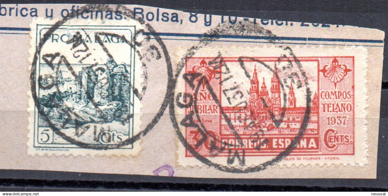 Fragmento  Con Viñetas Y  Sellos De 1937 - Viñetas De La Guerra Civil