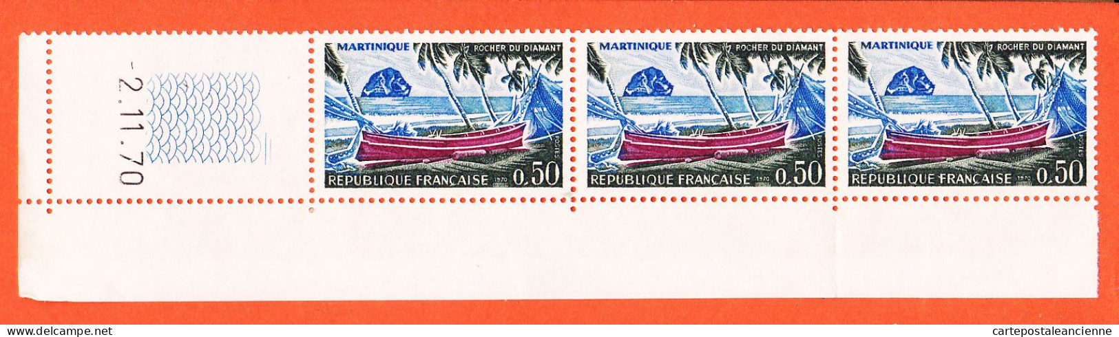 28581 / ⭐ Bloc Coin Daté France 1970 Y&T N°1644 Tirage  02-11-70 MARTINIQUE 3x 0.50 Fr Neuf Sans Charnière Y & T - 1970-1979