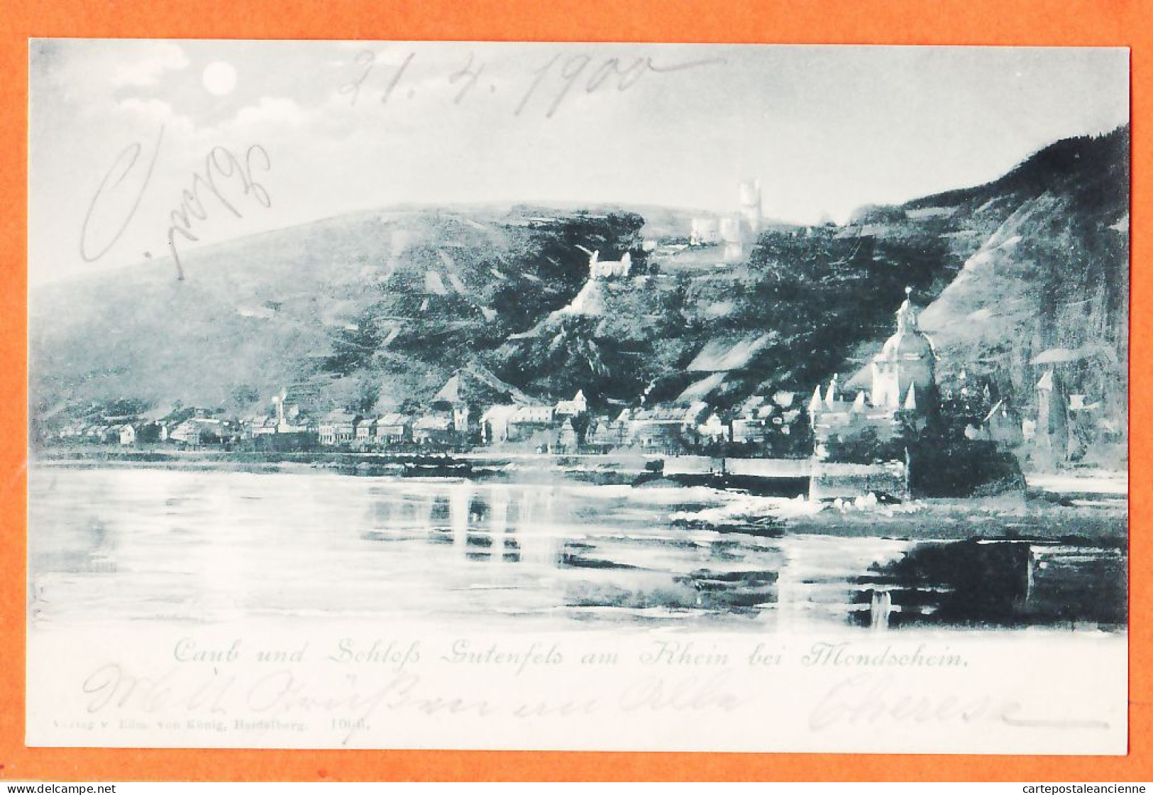 28884 / ⭐ KAUB Rheinland-Pfalz CAUB Und Schloss Gutenfels Rhein Bei Mondschein Bleu Lune 1900 à De GALBERT Paris-KÖNIG - Kaub