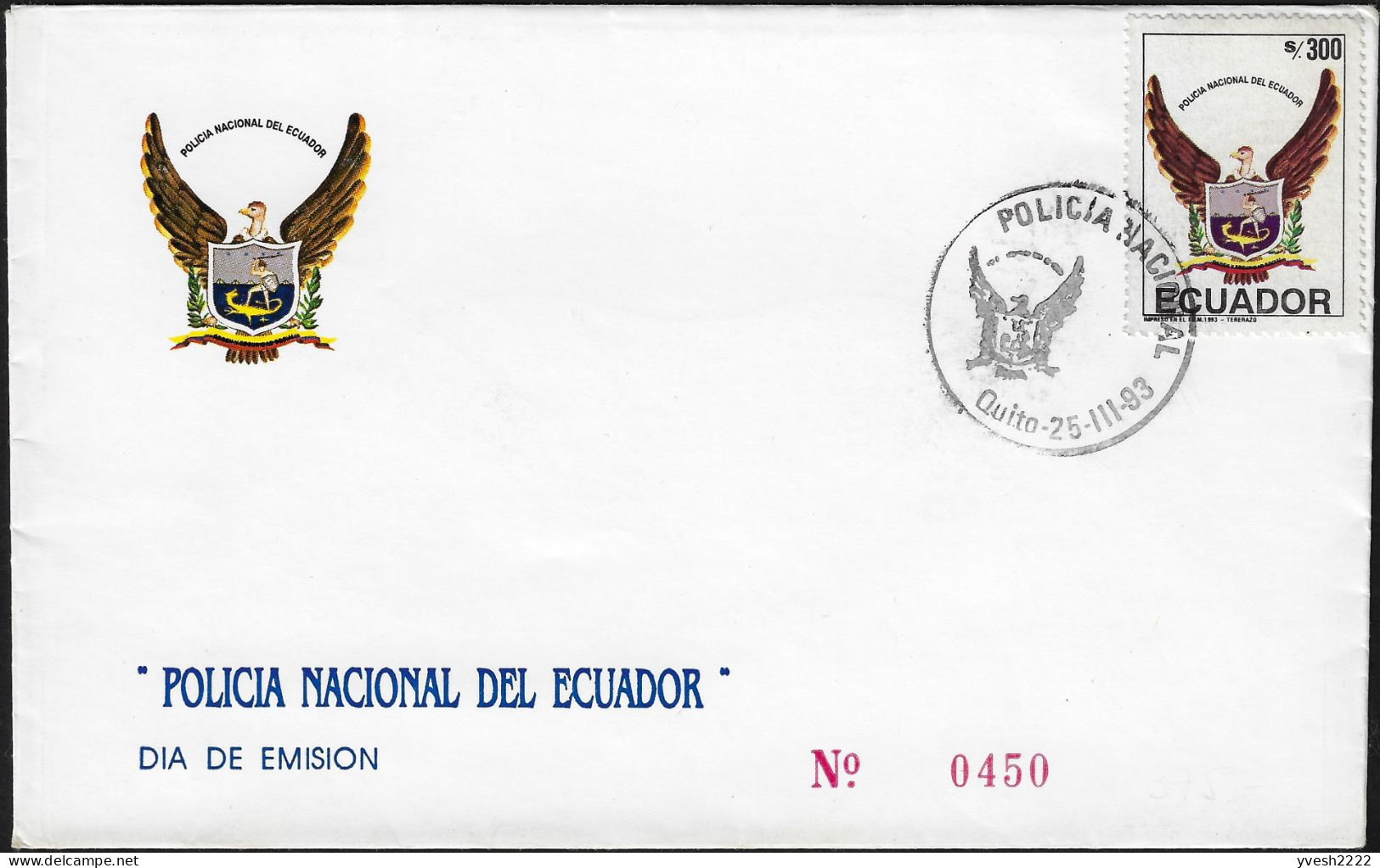 Équateur Ecuador 1993 Y&T 1268 Sur FDC. Hommage à La Police Nationale - Polizia – Gendarmeria