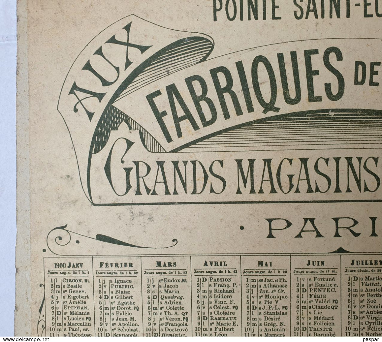 Grand Calendrier Original 1900 Aux Fabriques De France - Maison De La Pointe Saint Eustache - Coup De Vent - 42x24cm - Tamaño Grande : ...-1900