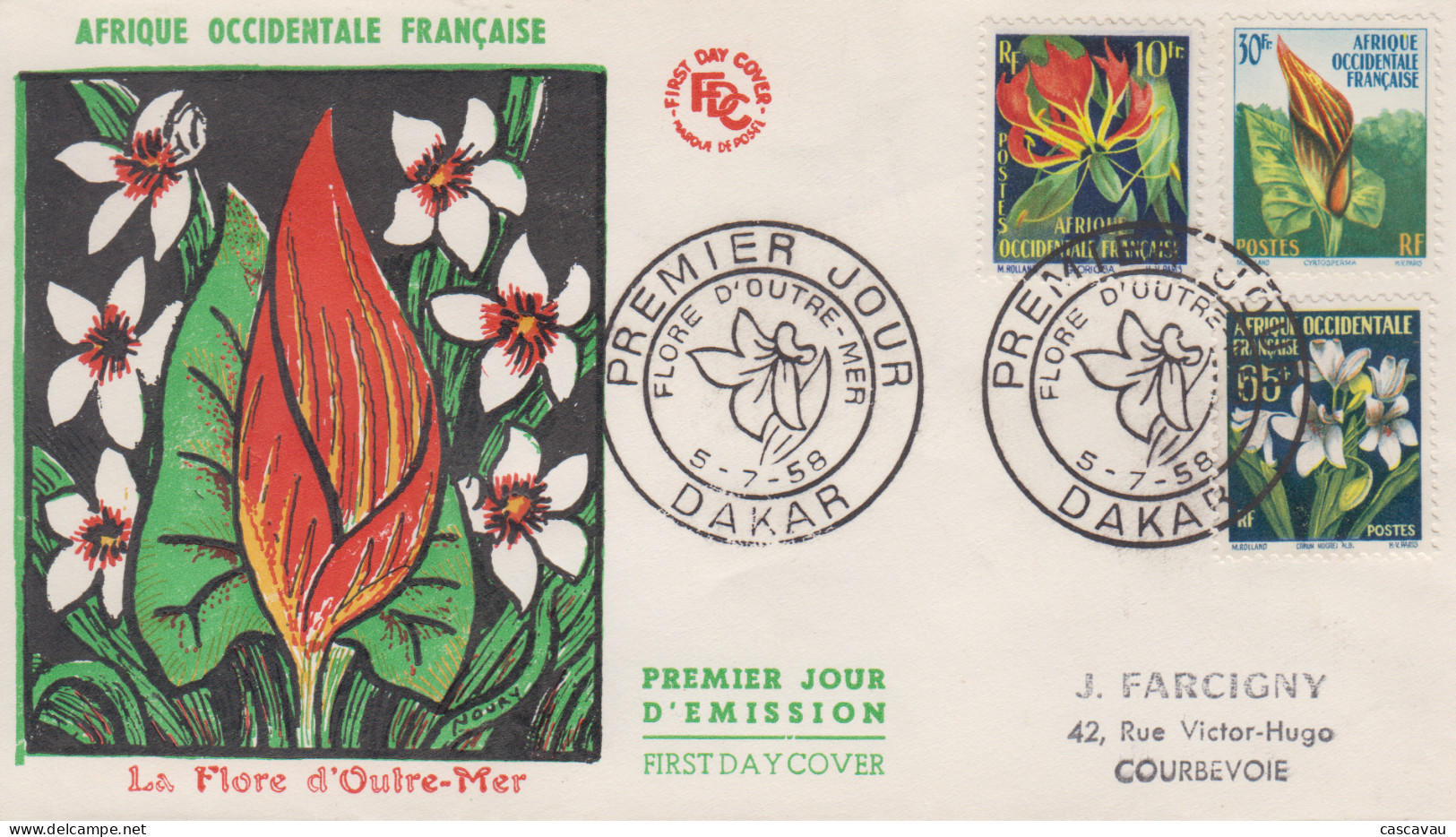 Enveloppe  FDC  1er  Jour   AFRIQUE  OCCIDENTALE  FRANCAISE    Flore    DAKAR   1959 - Autres & Non Classés