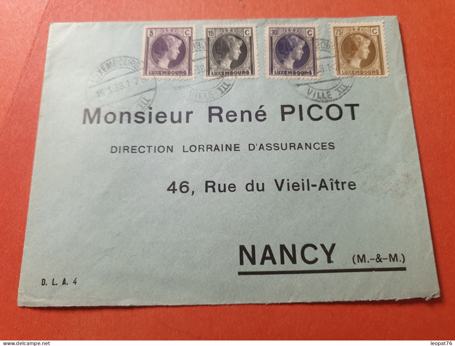 Luxembourg - Affranchissement Quadricolore Sur Enveloppe De Luxembourg En 1938 Pour Nancy  - Réf 3414 - Storia Postale