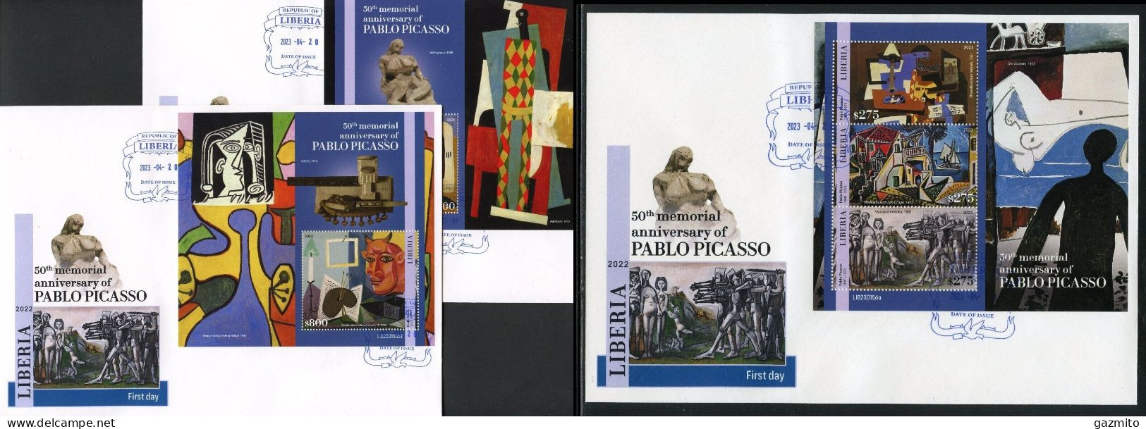 Liberia 2023, Art, Picasso, 3val In BF+2BF In 3FDC - Liberia