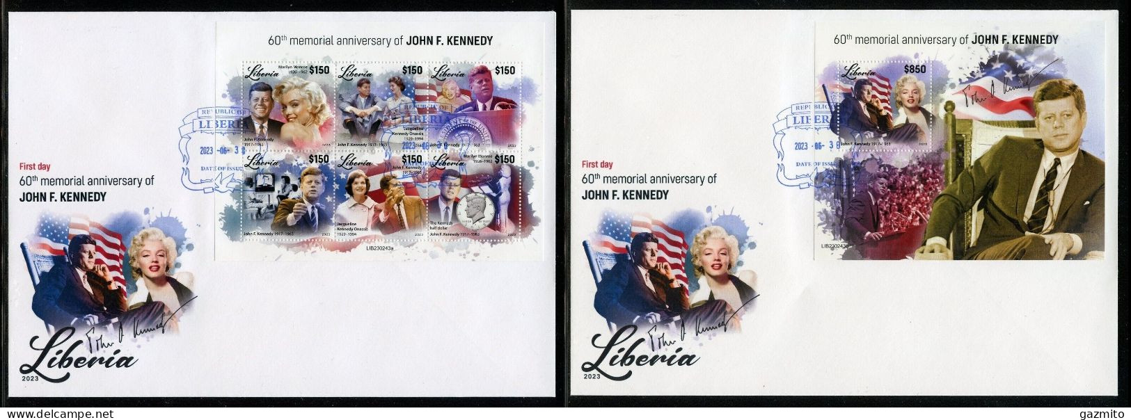 Liberia 2023, Kennedy, Monroe, 6val In BF +BF In 2FDC - Liberia