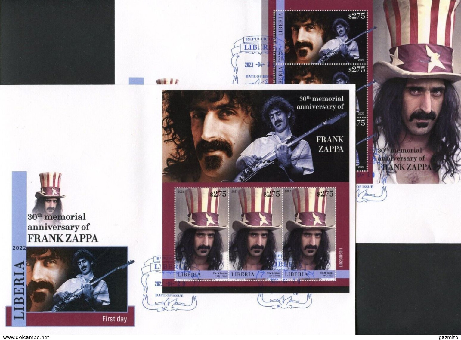 Liberia 2023, Music, Frank Zappa, 6val In 2BF In 2FDC - Liberia