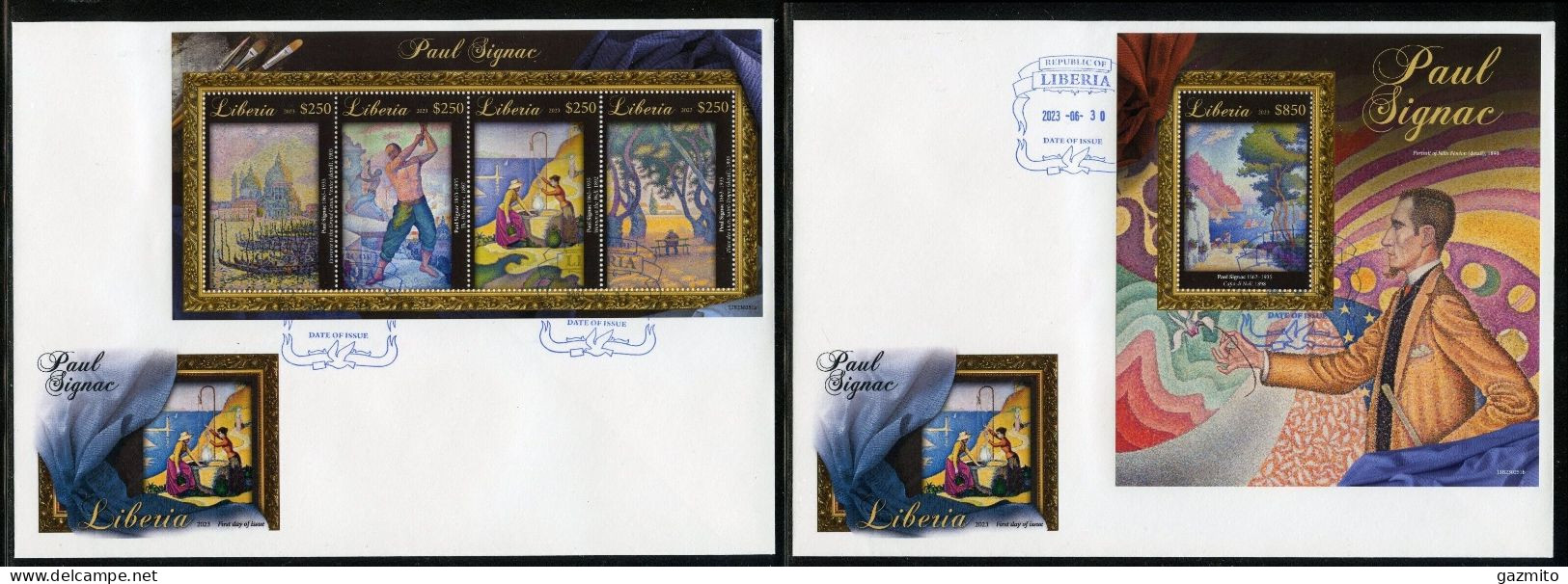 Liberia 2023, Art, Signac, 4val In BF +BF In 2FDC - Impresionismo