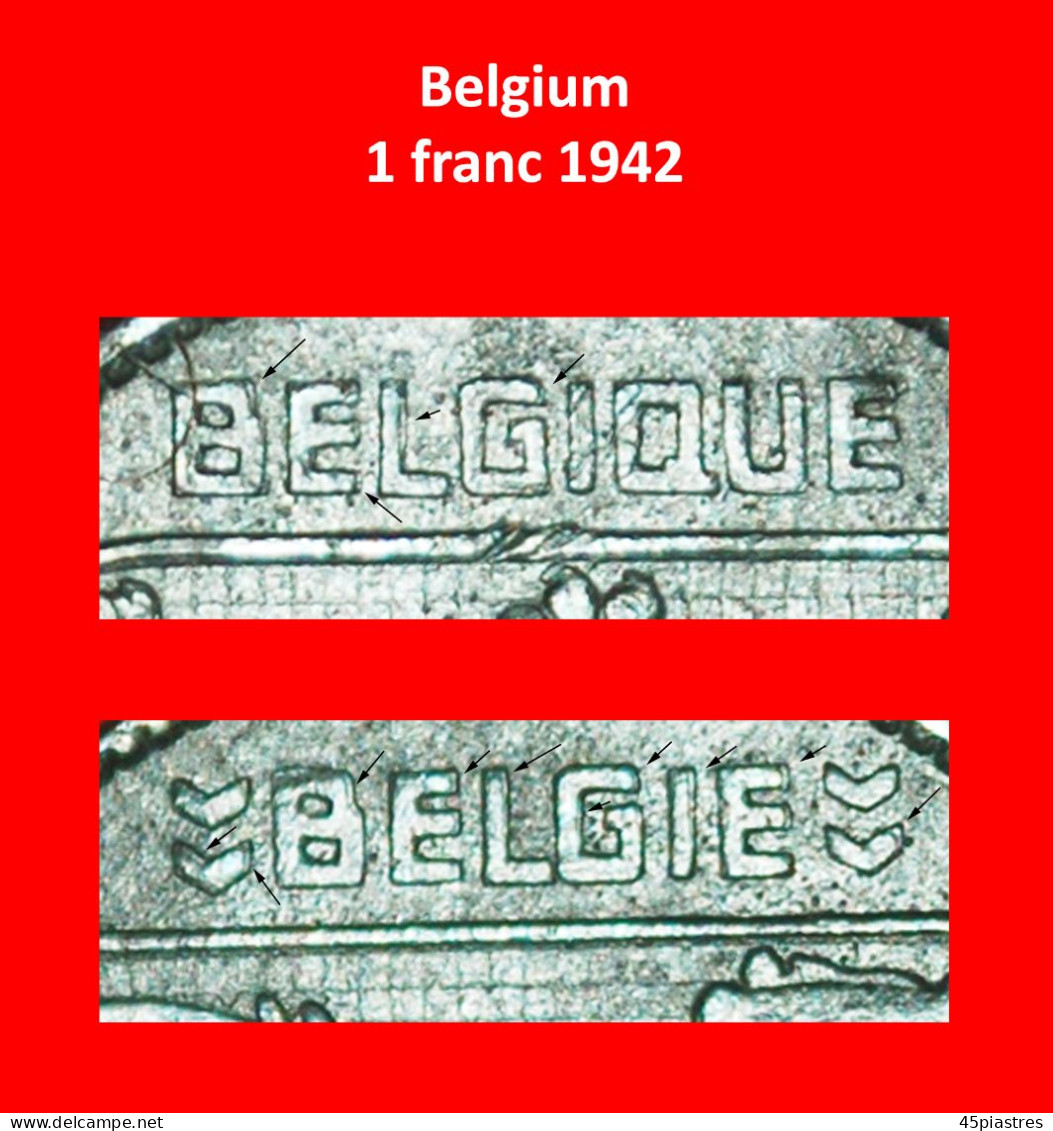 * OCCUPATION BY GERMANY (1941-1947) ERROR: BELGIUM  1 FRANC 1942 BELGIQUE-BELGIE!  · LOW START ·  NO RESERVE! - Militaire Muntslagen-Tweede Wereldoorlog