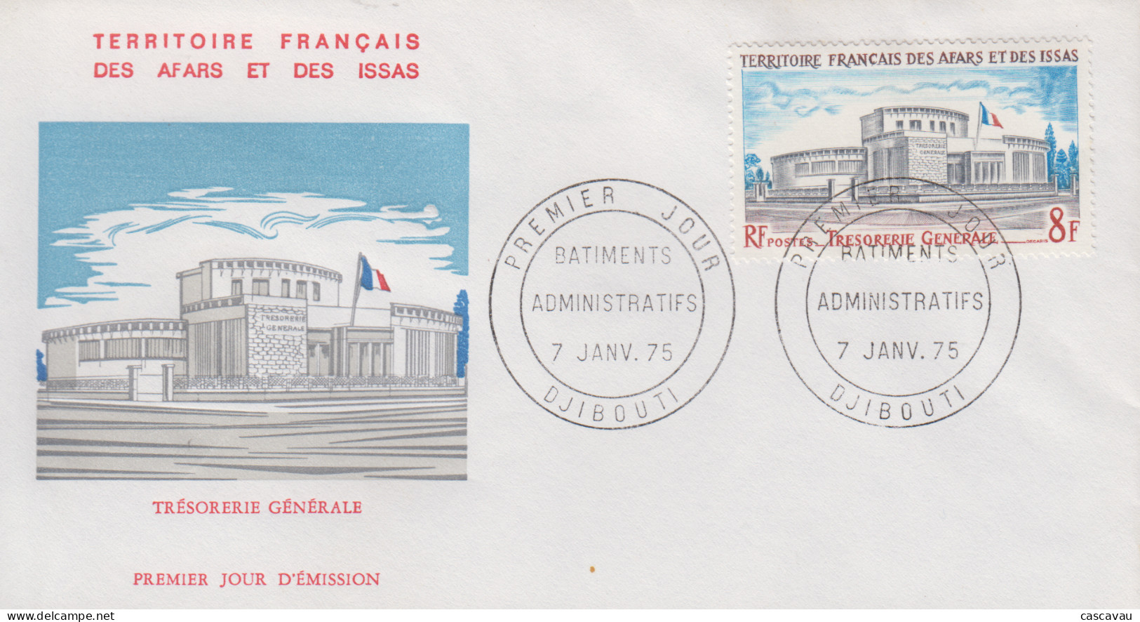 Enveloppe  FDC  1er  Jour  TERRITOIRE  FRANCAIS   Des   AFARS  Et  ISSAS    Trésorerie   Générale   1975 - Other & Unclassified