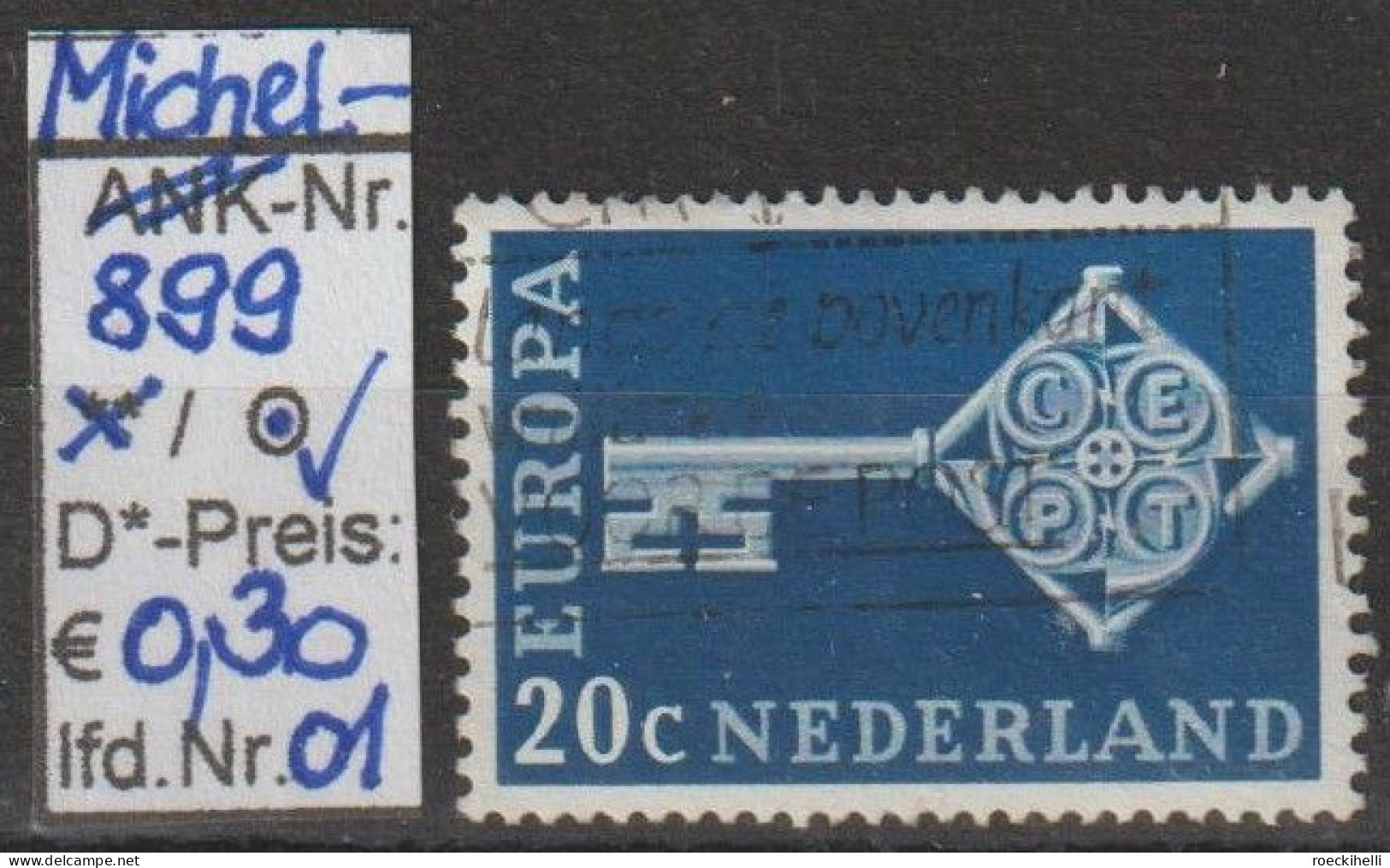 1968- NIEDERLANDE - SM "Europa-Kreuzbartschlüssel" 20 C Preußischblau - O  Gestempelt - S. Scan (899o 01-02 Nl) - Gebraucht