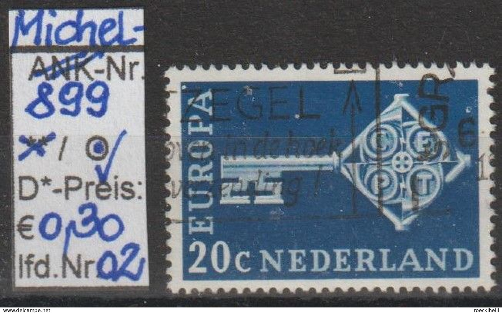 1968- NIEDERLANDE - SM "Europa-Kreuzbartschlüssel" 20 C Preußischblau - O  Gestempelt - S. Scan (899o 01-02 Nl) - Oblitérés